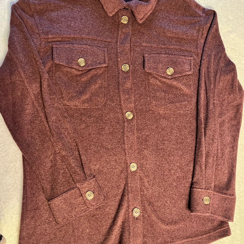 32 Degrees Burgundy Button-Up Shacket with Chest Pockets